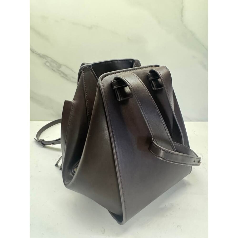 House of Harlow Dark Brown Faux Leather Expandable Crossbody Hammock Bucket Bag